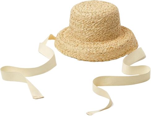 Straw Hat for Girls Sun Protective Flat Top Hat with Lace-up Strap Breathable Wide Brim Sun Toddler Girl Panama Hat Grass in Kuwait