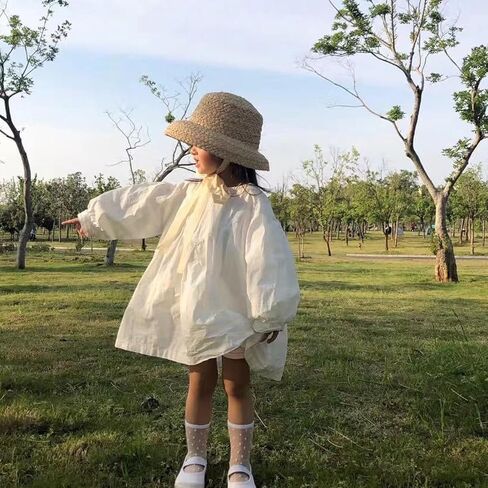 Straw Hat for Girls Sun Protective Flat Top Hat with Lace-up Strap Breathable Wide Brim Sun Toddler Girl Panama Hat Grass in Kuwait