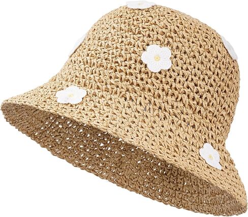 Baby Girl Straw Hat Toddler Summer Beach Hat with Flower Sun Protection Hats for Infant Girls Khaki in Kuwait