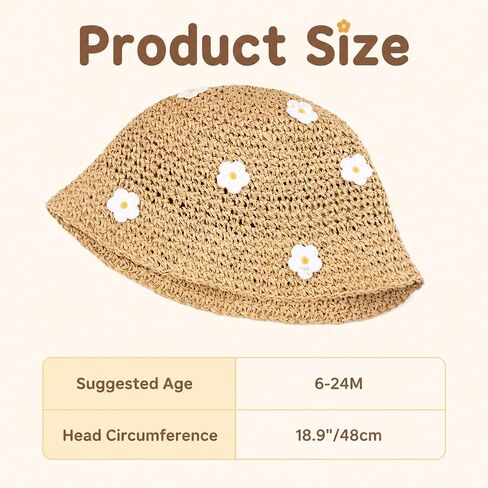 Baby Girl Straw Hat Toddler Summer Beach Hat with Flower Sun Protection Hats for Infant Girls Khaki in Kuwait