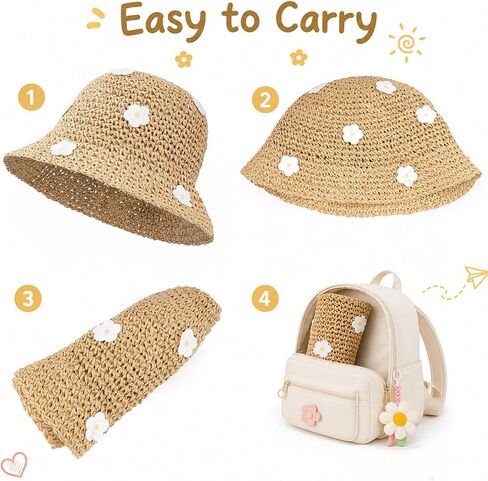 Baby Girl Straw Hat Toddler Summer Beach Hat with Flower Sun Protection Hats for Infant Girls Khaki in Kuwait
