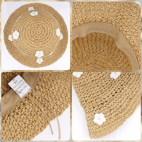 Baby Girl Straw Hat Toddler Summer Beach Hat with Flower Sun Protection Hats for Infant Girls Khaki in Kuwait