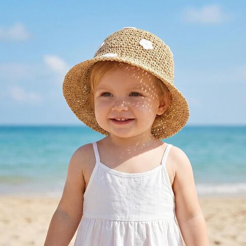 Baby Girl Straw Hat Toddler Summer Beach Hat with Flower Sun Protection Hats for Infant Girls Khaki in Kuwait