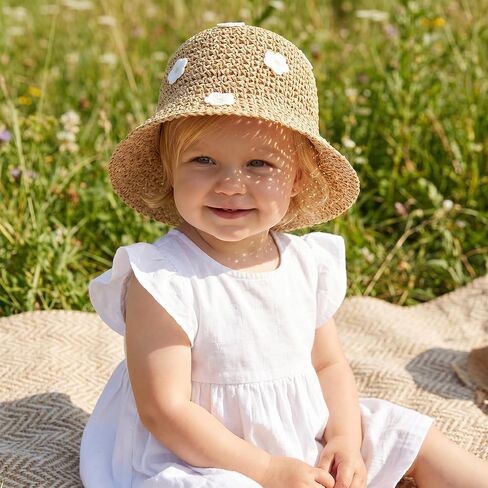 Baby Girl Straw Hat Toddler Summer Beach Hat with Flower Sun Protection Hats for Infant Girls Khaki in Kuwait