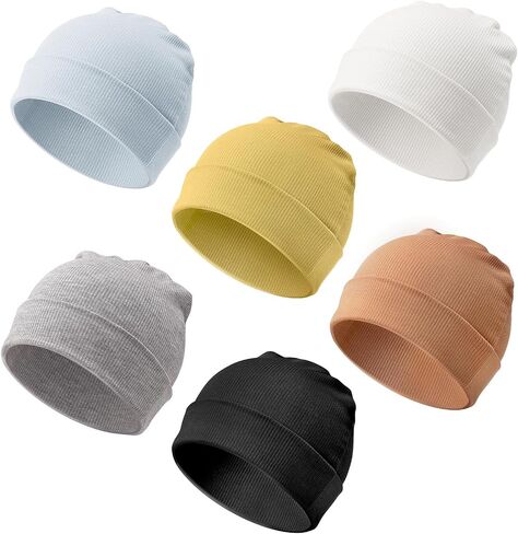 DRESHOW BQUBO 6 Pack Baby Newborn Hats Set for Unisex Infant Newborn Toddler Soft Beanie Hat for Boys Girls 0-24 Months in Kuwait