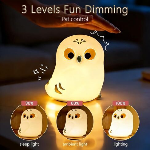 Cute White Owl Night Light for Kids, Squishy Lamp Owl Gifts, Rechargeable Dimmable LED Bird Nightlight, Nursery College Dorm Décor, Funny Foldable Box to Display House, Safe Silicone Baby Toy in Kuwait