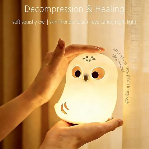 Cute White Owl Night Light for Kids, Squishy Lamp Owl Gifts, Rechargeable Dimmable LED Bird Nightlight, Nursery College Dorm Décor, Funny Foldable Box to Display House, Safe Silicone Baby Toy in Kuwait