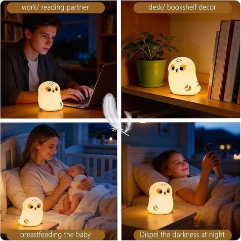 Cute White Owl Night Light for Kids, Squishy Lamp Owl Gifts, Rechargeable Dimmable LED Bird Nightlight, Nursery College Dorm Décor, Funny Foldable Box to Display House, Safe Silicone Baby Toy in Kuwait