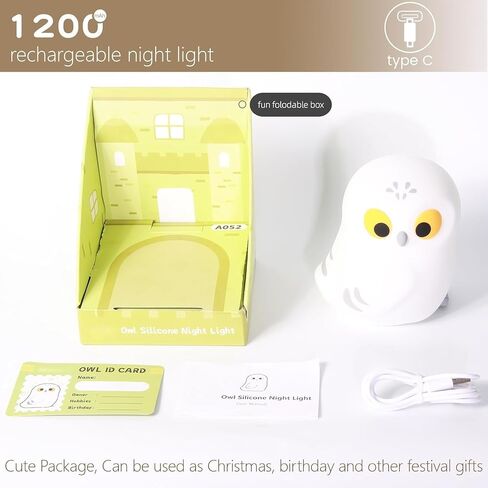 Cute White Owl Night Light for Kids, Squishy Lamp Owl Gifts, Rechargeable Dimmable LED Bird Nightlight, Nursery College Dorm Décor, Funny Foldable Box to Display House, Safe Silicone Baby Toy in Kuwait