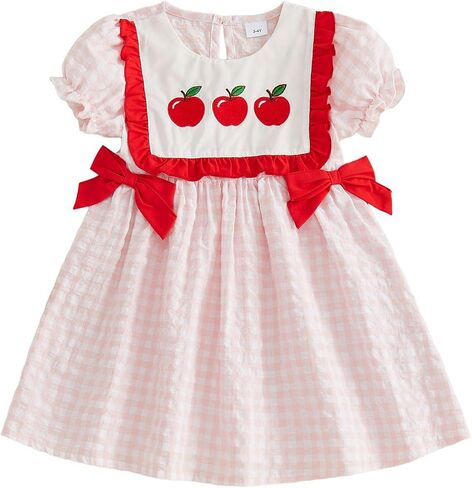 Bonangber Toddler Girls Back to School Outfits Letter Apple Short Sleeves A Line Dress Cute Kindergarten Pre K Clothes in Kuwait