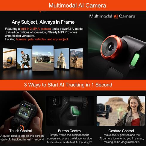 hohem iSteady MT3 PRO KIT w/Spot Mini Motor & Twist Handle, Gimbal Stabilizer for Cameras Canon Sony Panasonic Nikon Fujifilm GoPro Smartphone, 2.5kg(5.51lbs) Payload, AI Tracking, Detachable Remote in Kuwait