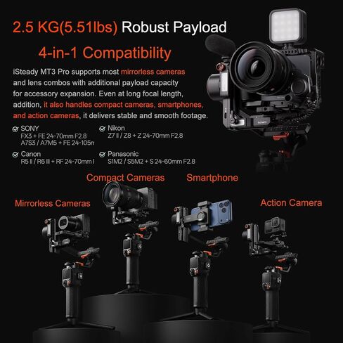 hohem iSteady MT3 PRO KIT w/Spot Mini Motor & Twist Handle, Gimbal Stabilizer for Cameras Canon Sony Panasonic Nikon Fujifilm GoPro Smartphone, 2.5kg(5.51lbs) Payload, AI Tracking, Detachable Remote in Kuwait