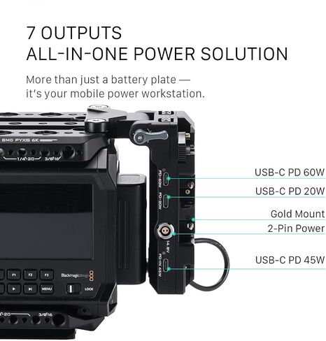 Tilta Foldable Battery Plate Compatible with Blackmagic Pyxis 6K/12K Camera Cage | V-Mount | Hot Swappable Swivel Design | 60W USB-C PD | Dual P-Tap | 2-Pin Output | 45W USB-C Input | Black in Kuwait