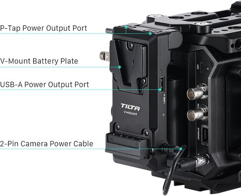 Tilta Foldable Battery Plate Compatible with Blackmagic Pyxis 6K/12K Camera Cage | V-Mount | Hot Swappable Swivel Design | 60W USB-C PD | Dual P-Tap | 2-Pin Output | 45W USB-C Input | Black in Kuwait