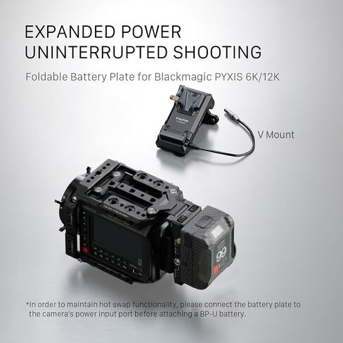 Tilta Foldable Battery Plate Compatible with Blackmagic Pyxis 6K/12K Camera Cage | V-Mount | Hot Swappable Swivel Design | 60W USB-C PD | Dual P-Tap | 2-Pin Output | 45W USB-C Input | Black in Kuwait