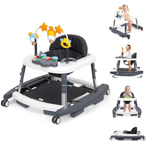 5-in-1 Music and Lights Foldable Baby Walker, Baby Walker with Wheels Portable with 5 Adjustable Heights, Infant Toddler Walker for Baby Boy Girls 6-18 Months（Grey） in Kuwait