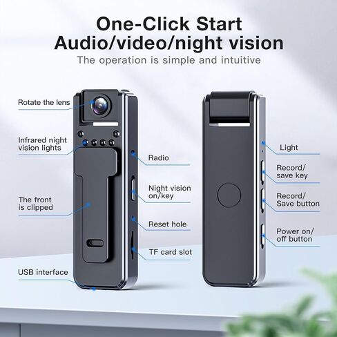 1080P Full HD Body Worn Camera, Wearable Body Camera with Loop Recording, Night Vision, Back Clip for Traveling, Delivery Man, Lecture Recording, Serving Jobs in Kuwait