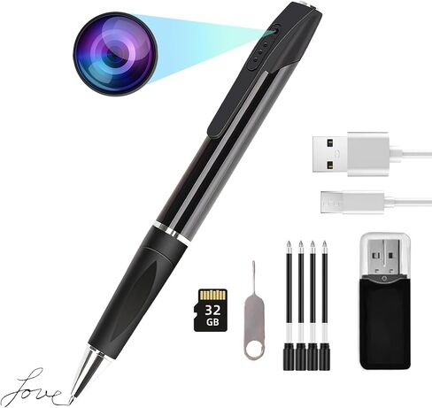 HD 1080P Mini Body Camera Pen with 32GB，No WiFi Needed No Audio | One-Button Control Nanny Cam with Video & Photos,70-Minutes Battery,Suitable for Indoor and Outdoor Security and Recording in Kuwait