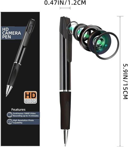 HD 1080P Mini Body Camera Pen with 32GB，No WiFi Needed No Audio | One-Button Control Nanny Cam with Video & Photos,70-Minutes Battery,Suitable for Indoor and Outdoor Security and Recording in Kuwait