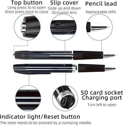 HD 1080P Mini Body Camera Pen with 32GB，No WiFi Needed No Audio | One-Button Control Nanny Cam with Video & Photos,70-Minutes Battery,Suitable for Indoor and Outdoor Security and Recording in Kuwait