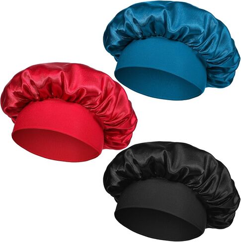 3Pcs Satin Bonnets for Baby, Kids Bonnets for Girls, Satin Silk Hair Bonnet for Sleeping, Silk Sleep Cap for Baby Girls and Boys, Soft Wide Band Sleep Cap for Curly Hair Braids for Teens Child Toddler in Kuwait