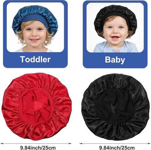 3Pcs Satin Bonnets for Baby, Kids Bonnets for Girls, Satin Silk Hair Bonnet for Sleeping, Silk Sleep Cap for Baby Girls and Boys, Soft Wide Band Sleep Cap for Curly Hair Braids for Teens Child Toddler in Kuwait