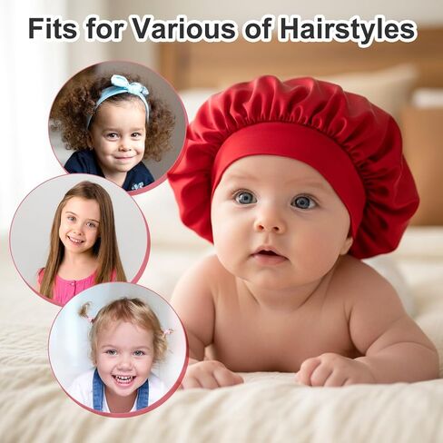 3Pcs Satin Bonnets for Baby, Kids Bonnets for Girls, Satin Silk Hair Bonnet for Sleeping, Silk Sleep Cap for Baby Girls and Boys, Soft Wide Band Sleep Cap for Curly Hair Braids for Teens Child Toddler in Kuwait