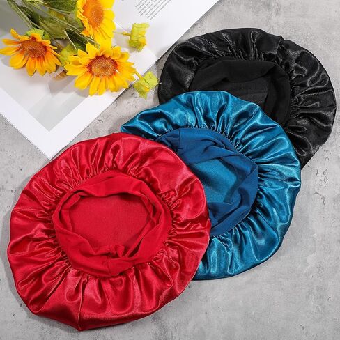 3Pcs Satin Bonnets for Baby, Kids Bonnets for Girls, Satin Silk Hair Bonnet for Sleeping, Silk Sleep Cap for Baby Girls and Boys, Soft Wide Band Sleep Cap for Curly Hair Braids for Teens Child Toddler in Kuwait
