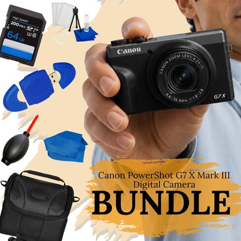 Canon PowerShot G7 X Mark III Digital Camera (30th Anniversary Graphite Limited Edition) Bundle with 64GB Extreme PRO 2, Gadget Bag & Many More Accessories (Renewed) in Kuwait