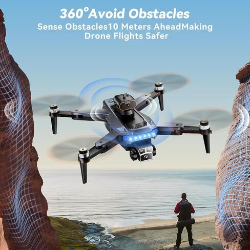 Drones with Camera for Adults 4K, GPS Drone with Obstacle Alert & Auto Return, 54 Mins Flight 3 Batteries, Brushless Motor, Foldable Mini Drone Under 249g, 5G WiFi- HYTOBP P17, Age 14+ (Black,Medium) in Kuwait