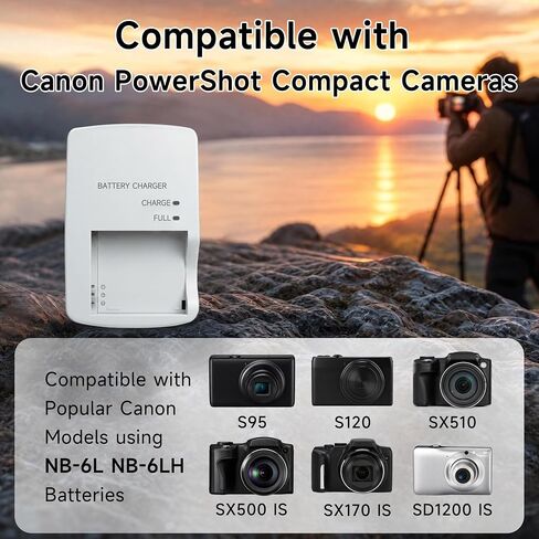 CB-2LYE Charger Replacement for NB-6L Canon PowerShot SX510 S120 S95 SX500 | for CB-2LY & NB-6LH, SX510 HS, S95, SX500 is, Camera Battery Charger for SX260 HS, S90, D30, D20, SD1300 is in Kuwait