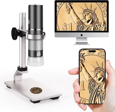 4K Microscope with Metal Pro Stand, Digital Microscope Camera 3840x2160 Resolution, 50X-1000X Magnification USB Microscope, Compatible with iPhone Android Tablets Mac Chrome Linux Windows in Kuwait