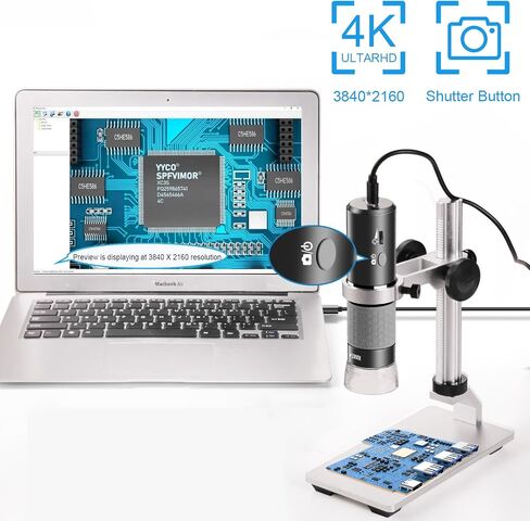 4K Microscope with Metal Pro Stand, Digital Microscope Camera 3840x2160 Resolution, 50X-1000X Magnification USB Microscope, Compatible with iPhone Android Tablets Mac Chrome Linux Windows in Kuwait
