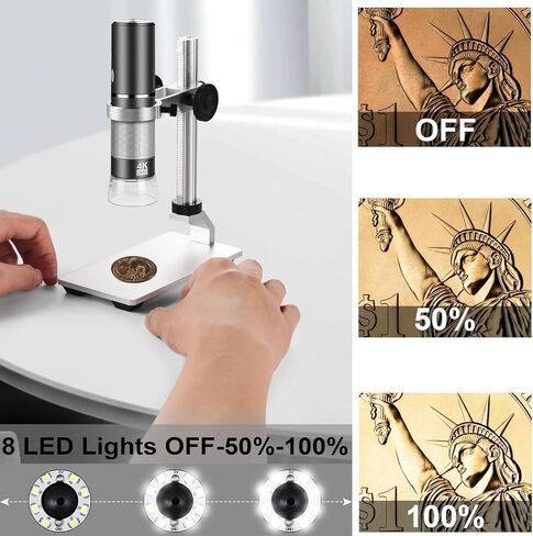 4K Microscope with Metal Pro Stand, Digital Microscope Camera 3840x2160 Resolution, 50X-1000X Magnification USB Microscope, Compatible with iPhone Android Tablets Mac Chrome Linux Windows in Kuwait