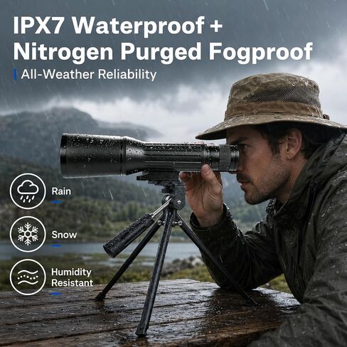 12X62 HD Monocular Telescope with Metal Tripod, 62mm Large Objective BAK4 Prism FMC Coated IPX7 Waterproof Fogproof Monocular for Bird Watching Concert Hunting Stargazing Hiking in Saudi Arabia