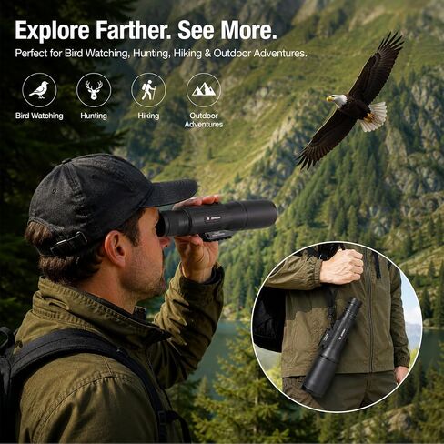 12X62 HD Monocular Telescope with Metal Tripod, 62mm Large Objective BAK4 Prism FMC Coated IPX7 Waterproof Fogproof Monocular for Bird Watching Concert Hunting Stargazing Hiking in Saudi Arabia