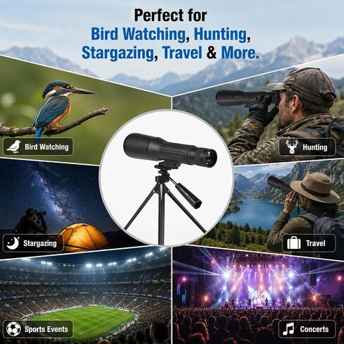 12X62 HD Monocular Telescope with Metal Tripod, 62mm Large Objective BAK4 Prism FMC Coated IPX7 Waterproof Fogproof Monocular for Bird Watching Concert Hunting Stargazing Hiking in Saudi Arabia