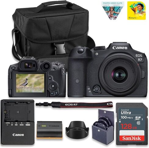Canon EOS R7 (Body Only), Mirrorless Vlogging Camera, 32.5 MP Image Quality, 4K 60p Video, DIGIC X Image Processor, Dual Pixel CMOS AF, Subject Detection, for Professionals + 128GB Card + Camera Case in Kuwait