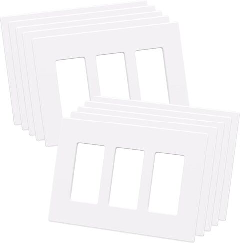 AIDA 3-Gang Midsize Screwless Light Switch Cover Plate, Matte White Decorator Wall Plates, 10-Pack Unbreakable Thermoplastic Outlet Covers & Receptacles Faceplate, UL Listed, 4.88" H x 6.75" L in Kuwait