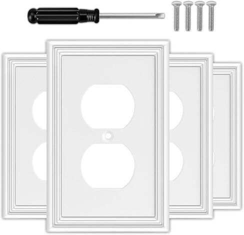 White Decorative Single Toggle Light Switch Covers Wall Plate, Natural Material Switch Plate Covers - Modern Style (1 Gang Toggle 4 Pack) in Kuwait