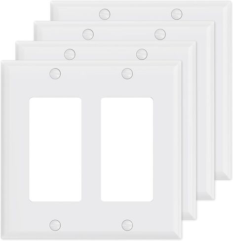 AIDA 2-Gang Midsize Screwless Decorative Light Switch Cover Plates, Decorative Wall Plates - Matte White, 4-Pack Unbreakable Thermoplastic Switch Plates, UL Listed, 4.8" H x 4.94" L in Kuwait