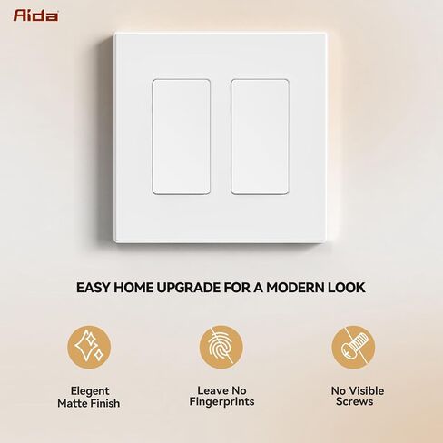 AIDA 2-Gang Midsize Screwless Decorative Light Switch Cover Plates, Decorative Wall Plates - Matte White, 4-Pack Unbreakable Thermoplastic Switch Plates, UL Listed, 4.8" H x 4.94" L in Kuwait