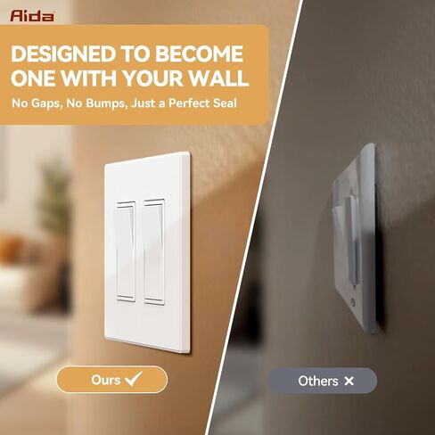 AIDA 2-Gang Midsize Screwless Decorative Light Switch Cover Plates, Decorative Wall Plates - Matte White, 4-Pack Unbreakable Thermoplastic Switch Plates, UL Listed, 4.8" H x 4.94" L in Kuwait