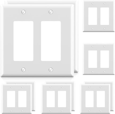 AIDA 2-Gang Midsize Screwless Decorative Light Switch Cover Plates, Decorative Wall Plates - Matte White, 4-Pack Unbreakable Thermoplastic Switch Plates, UL Listed, 4.8" H x 4.94" L in Kuwait