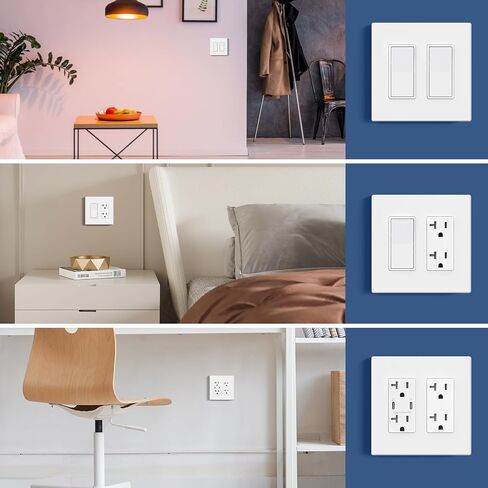 AIDA 2-Gang Midsize Screwless Decorative Light Switch Cover Plates, Decorative Wall Plates - Matte White, 4-Pack Unbreakable Thermoplastic Switch Plates, UL Listed, 4.8" H x 4.94" L in Kuwait