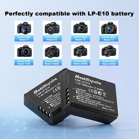 2-Pack of LP-E10 Batteries for Canon EOS Rebel T7 T6 T5 T3, Kiss X50 X70, EOS 1100D 1200D 1300D 2000D Camera in Kuwait