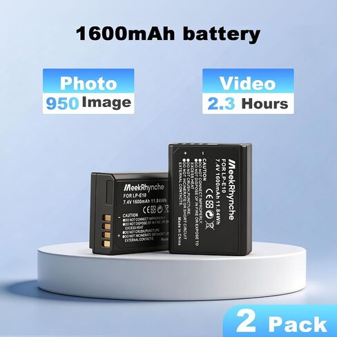 2-Pack of LP-E10 Batteries for Canon EOS Rebel T7 T6 T5 T3, Kiss X50 X70, EOS 1100D 1200D 1300D 2000D Camera in Kuwait