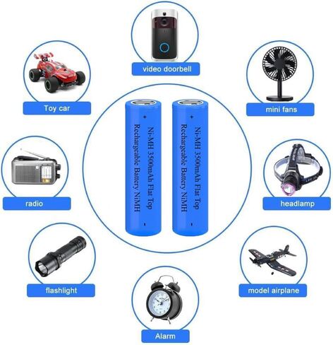 2 Pcs Ni-MH Battery Rechargeable, NiMH 3500 mAh Flat Top Rechargeable Batteries for Camera, LED Flashlight, Headlamp, Remote Control, Mini Fans, etc, Size: 18 * 65mm/0.7 * 2.55inch in Kuwait
