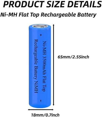 2 Pcs Ni-MH Battery Rechargeable, NiMH 3500 mAh Flat Top Rechargeable Batteries for Camera, LED Flashlight, Headlamp, Remote Control, Mini Fans, etc, Size: 18 * 65mm/0.7 * 2.55inch in Kuwait