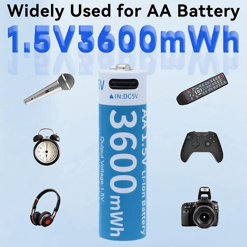 Rechargeable AA Lithium Battery - 8 Pack 1.5V 3600mWh AA Rechargeable Batteries with 4-in-1 USB C Fast Charging Cable High Capacity for High Consumption Camera Game Controller Flashlight in Kuwait